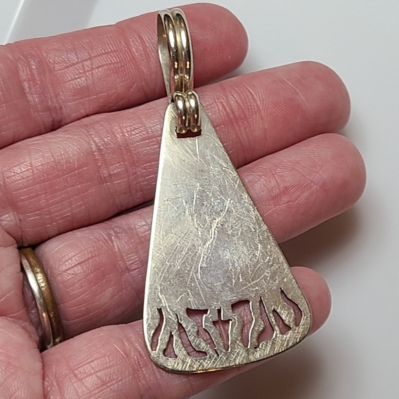 Vintage Turquoise Sterling Silver Pendant HUGE Navajo NA cut Out Design Estate - Picture 5 of 6